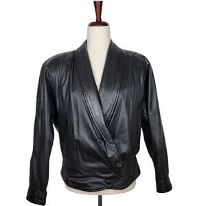 Byrnes & Baker 80s 90s Style Black Leather Jacket Style #1746 - Size S
